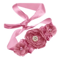 AISWI Maternity Flower Sash Belt Satin Ribbon Belly Band for Wedding Pregnant Baby Shower Party Photoshoot Gender Reveal, 03. Dusty Pink, One Size