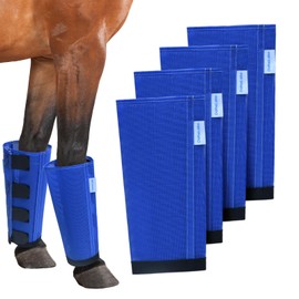 Mesh Horse Fly Boots Set of 4, Loose Fitting Leggings for Horses, Reduce Stressful Stomping, Breathable Adjustable and Universal Boot Fit for 4 Legs, Reliable Stay Put (Blue)
