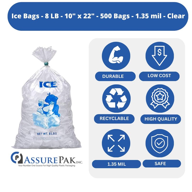 8LB Ice Storage Bags – 500 Bags - 10"x20" -
