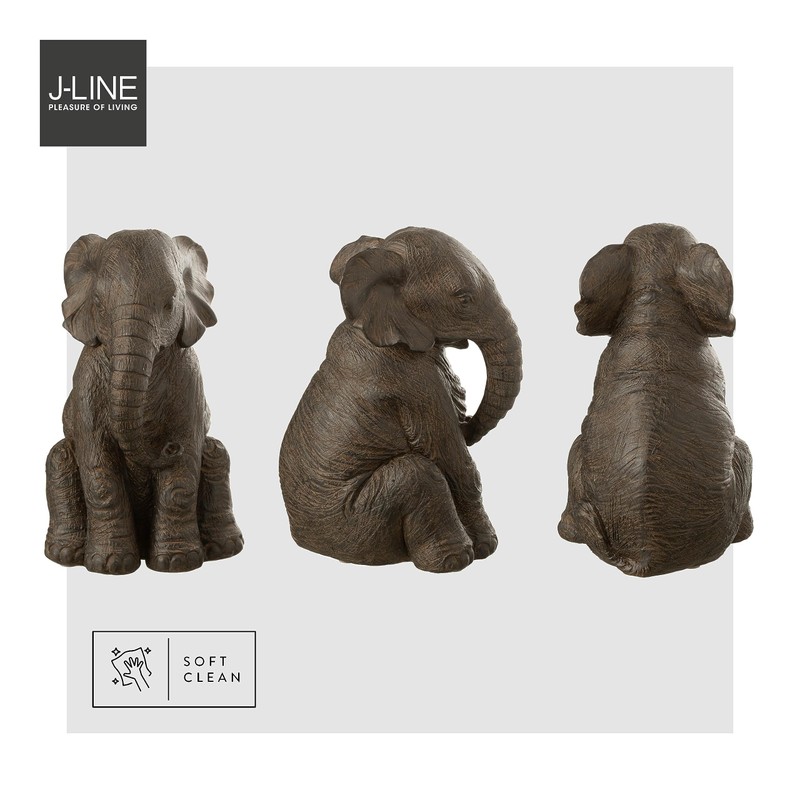 J-Line Elephant Sitting Polyresin Dark Brown