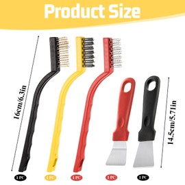 5 Pack Kitchen Stove Cleaning Brush + Scraper Tool Set, Stainless Steel and Nylon Brush Head Brushes Heavy Duty Scraper for Gas Burners Cooktop Pot Pan Brass Kitchen, Bathroom, Range Hood Grease Grime