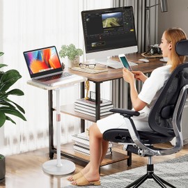 NAMON 2 in 1 Portable Laptop Floor Stand & Laptop Stand for Desk, Small Adjustable Table with Height Adjustable from 16.5" to 51", Wooden Laptop Stand White for Home, Office, Meeting Room, Study