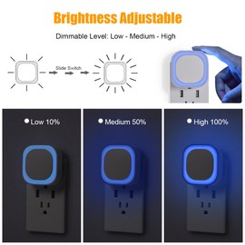 YUNLEX 6 Pack Plug in Dimmable Night Light, Soft Night Light, Auto Dusk to Dawn Sensor, Azure LED Wall Night Light, Square Nightlight for Bathroom, Hallway, Stairs, Kitchen, Bedroom, Garage
