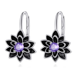 POPLYKE Flower Teardrop Drop Earrings Sterling Silver Leverback Earrings Birthday Gift, Sterling Silver