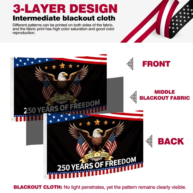 3Ply 250 Years of Freedom Flag 1776-2026 Eagle Flag 250