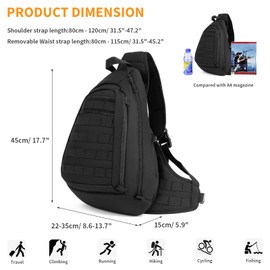 HUNTVP Tactical Military Chest Backpack Crossbody Sling Pack Molle Rucksack Large Laptop Daysack for Camping Cycling Riding Hunting Black