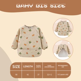 atnayo 2 Pcs Baby Long Weaning Bibs with sleeves, Skin-friendly Easy to Wipe Waterproof Bib for Baby Infant Toddlers Weaning