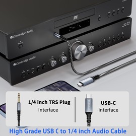 TAISUSAN USB C to 1/4 inch Audio Cable 6ft, Type C to 1/4 inch Audio Cable Built-in Realtek ALC5686 32Bit 384KHz DAC,Type C to 1/4 Cable for Smartphone,Tablet,Laptop, Amplifier,Mixing Console,Speaker