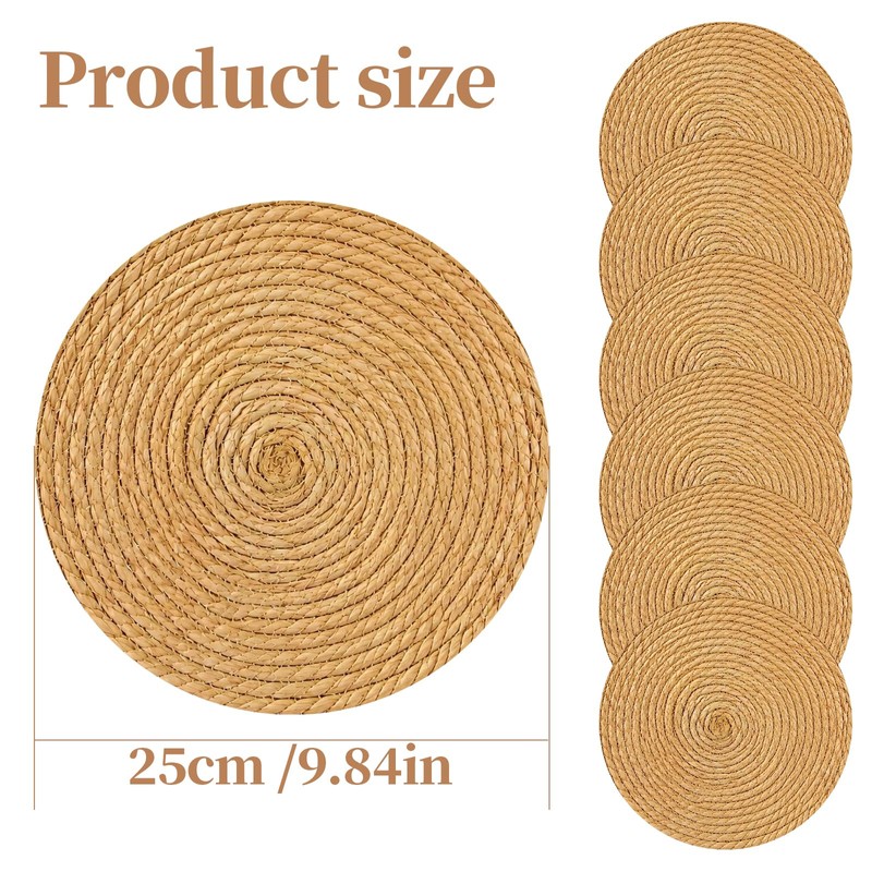 Round Woven Placemats Set of 6, 25 cm Natural Placemat