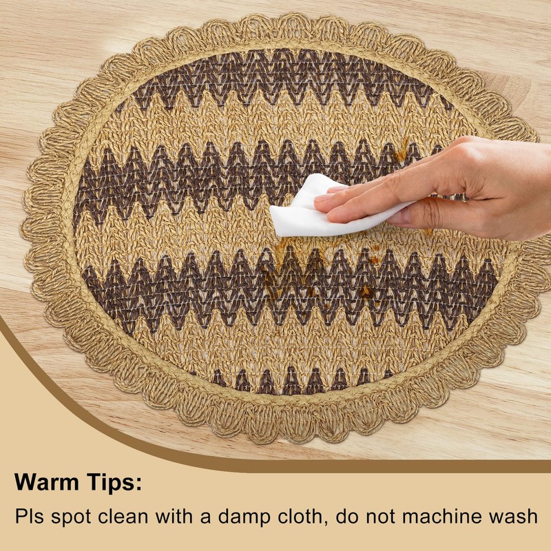 fanquare Boho Round Woven Placemats Set of 6, 15" Scalloped