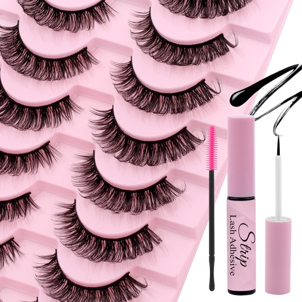 False Eyelashes with Glue Natural 10 Pairs Russian Stripes Artificial