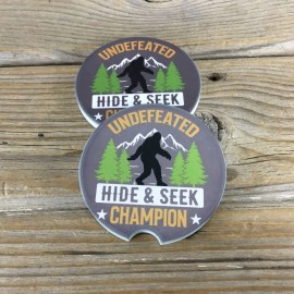 Handmade Big Foot Undefeated Hide & Seek Champion Car Coasters Set of 2