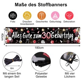 ParPix 30th Birthday Decoration Banner, Decoration 30th Birthday Woman Man Garland, 30th Birthday Women Men Decoration Red, 30th Birthday Decoration Birthday Banner 30 Years, Fabric 30th Birthday