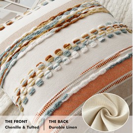 Woaboy Blue-Brown Boho Throw Pillow Covers Set of 2 18x18 Inch Decorative Cushion Cases Multicolor Striped Chenille Pillow Covers Accent Pillowcase for Sofa Couch Bed