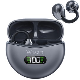 Wisan Wireless Open Ear Headphones, Bluetooth 5.4, Touch Control, 24H Playback, LED Display, Noise Cancelling, Lightweight Comfort Stable for Sports Working,Running Gym