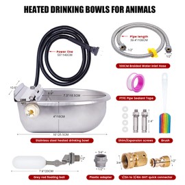 PAMUNULA Automatic Heated Dog Water Bowl with Float Valve Large Outdoor Heated Waterer Pet Thermal-Bowl Winter Livestock Water Dispenser for Dogs Cats Rabbits Horse Chicken