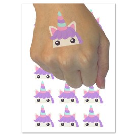 Peeking Unicorn Temporary Tattoo Water Resistant Fake Body Art Set Collection - 15 2" Tattoos (1 Sheet)