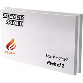 Simond Store Ceramic Fiber Insulation Board, 2300f, 1 Inch X 15 Inch X 24 Inch, - Pack of 2