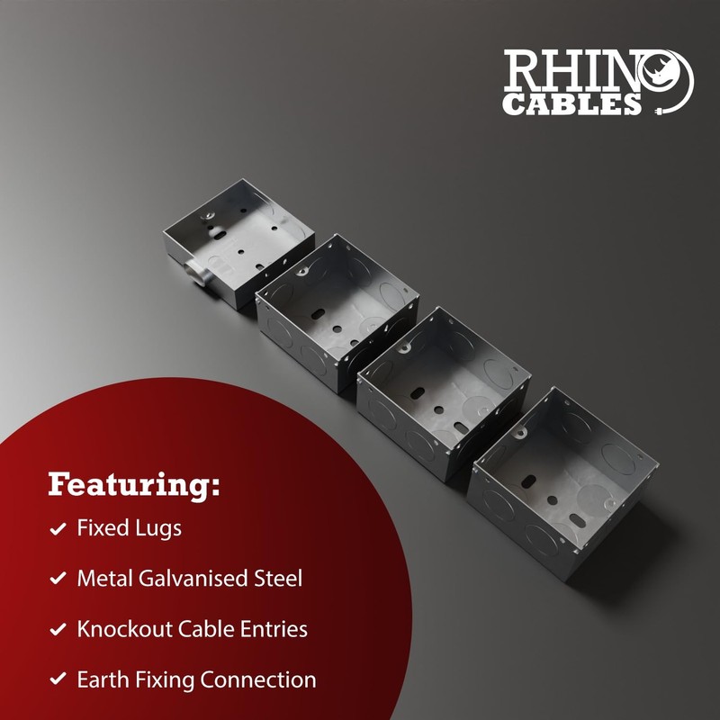 rhinocables Metal 1 Gang Single Socket Back Box, Single Pattress