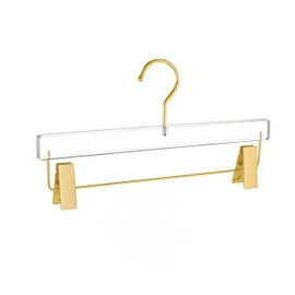 Gamvdout 10 Pieces Acrylic Pants Hanger with Gold Clip and 360 Degree Rotatable Gold Hook, Transparent Standard Pants Rack Suitable for Wedding,Skirt,Clothing Stores