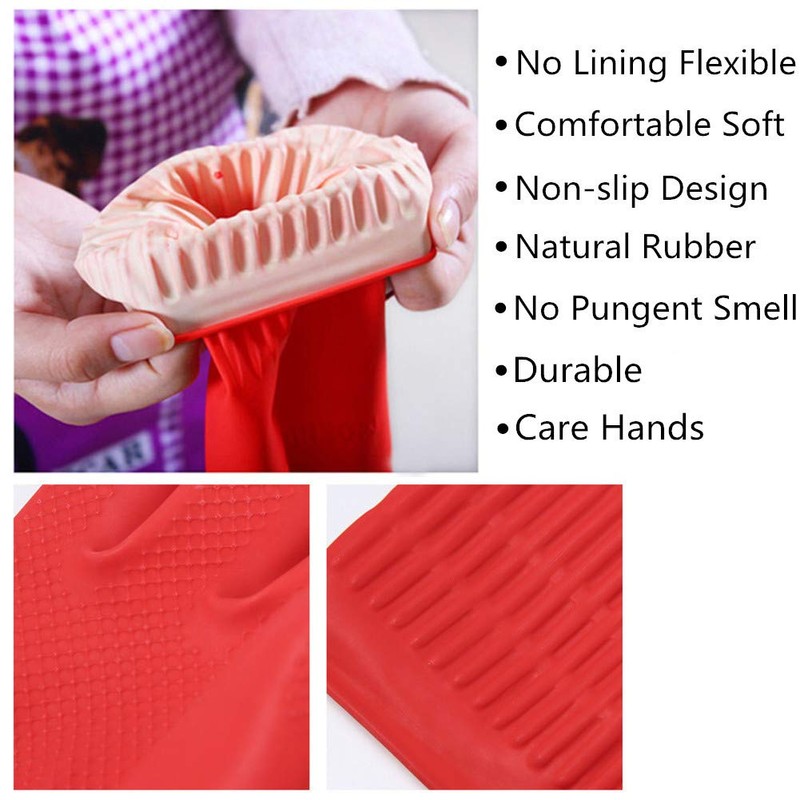 YSLON Rubber Cleaning gloves Kitchen Dishwashing glove 3-Pairs,Waterproof Reuseable. (Red,