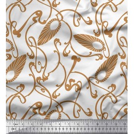 Soimoi White Cotton Voile Fabric Art Nouveau Elements Art & Craft Printed Fabric 1 metre 56 Inch Wide