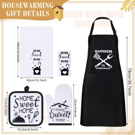 Patelai 17 Pcs House Warming Gifts New Home, Housewarming Gift Basket for New Homeowner Sweet Couples Home Supplies Include Apron Bamboo Spoons Cutting Board Gloves Cards with Black Present Box