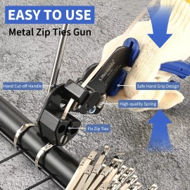 Lifecapido Metal Zip Ties Tool Stainless Steel Zip Tie Gun with Built-in Cutter Adjust