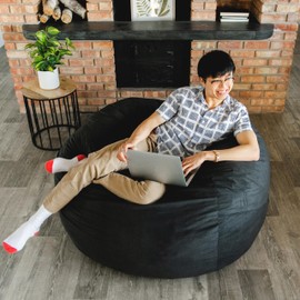 Big Joe Big Joe Fuf Large Foam Filled Bean Bag Chair with Removable Cover, Black Lenox, Durable Woven Polyester, 4 feet Big