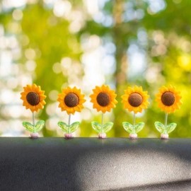 Sunflower spring car flower helmet rocking doll interior transparent leaf decoration spring car dashboard / 해바라기 스프링 자동차 꽃 헬멧 흔들 인형 실내 투명잎 장식 용수철 차량 대시보드