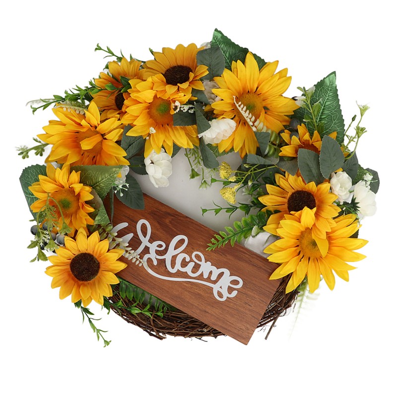 15 Inch Sunflower Wreath for Front Door Artificial Sunflower Wreath