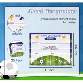 25 Pack Soccer Award Certificates End of Season Soccer Team Awards 8.5 x 11 Inch-Soccer Ceremony Certificate for Coach Teacher and Kids