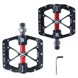 TRKIMAL Road/Mountain Bike Pedals - 3 Bearings Bicycle Pedals - Non-Slip Studs 9/16” CNC Aluminium Alloy Machined Flat Pedals with Removable Anti-Skid Nails (Black)