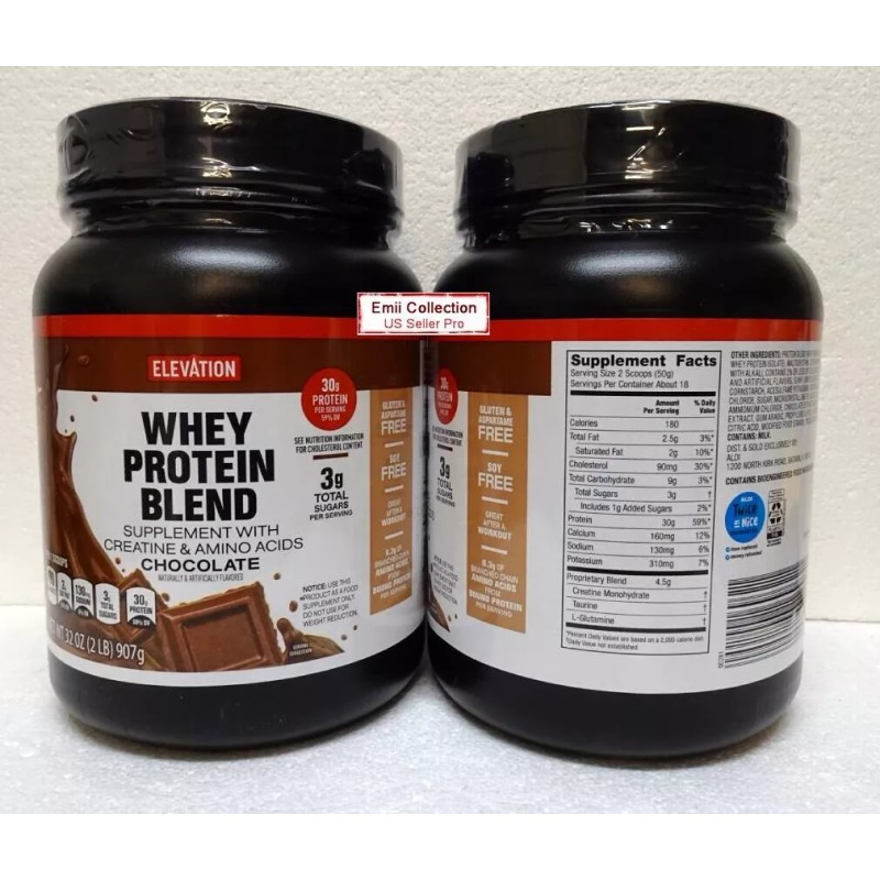 Elevation Whey Protein Blend Supplement Chocolate Flavor Sealed 32oz 907g