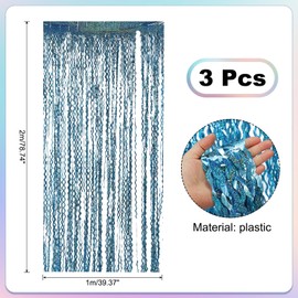 PATIKIL 3 Pack Party Backdrop Decoration, 1mx2m Tinsel Streamer Foil Fringe Curtain Streamers for Parties Backdrop Decoration Christmas Wedding Birthday Photo Booth, Light Blue
