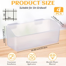 Vercraft Gridwall Panel Plastic Storage Bins for 3 Inch Gridwall Panel Hanging Baskets for Garage Workshop Office Storage Organizing(Clear,4 Pcs)
