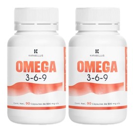 Omega 3-6-9 Duo Pack, Suplemento Alimenticio, Cápsulas de 500 mg, 90 Cápsulas por Frasco (180 Cápsulas) Karabellus                                    