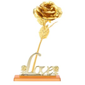 Lámina de Oro Rosa 24K Flor de Lámina de Oro Rosa Artificial Día de San Valentín Regalo Romántico para la Decoración de la Mesa del Hogar(Dorado)