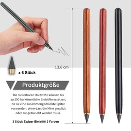 qingmeng Eternal Pencil, Pencils, 3 Eternal Inkless Pencil, Infinity Pencil with 9 Replacement Tips, Forever Pen, Mechanical Pencil, Children, Endless Pencil