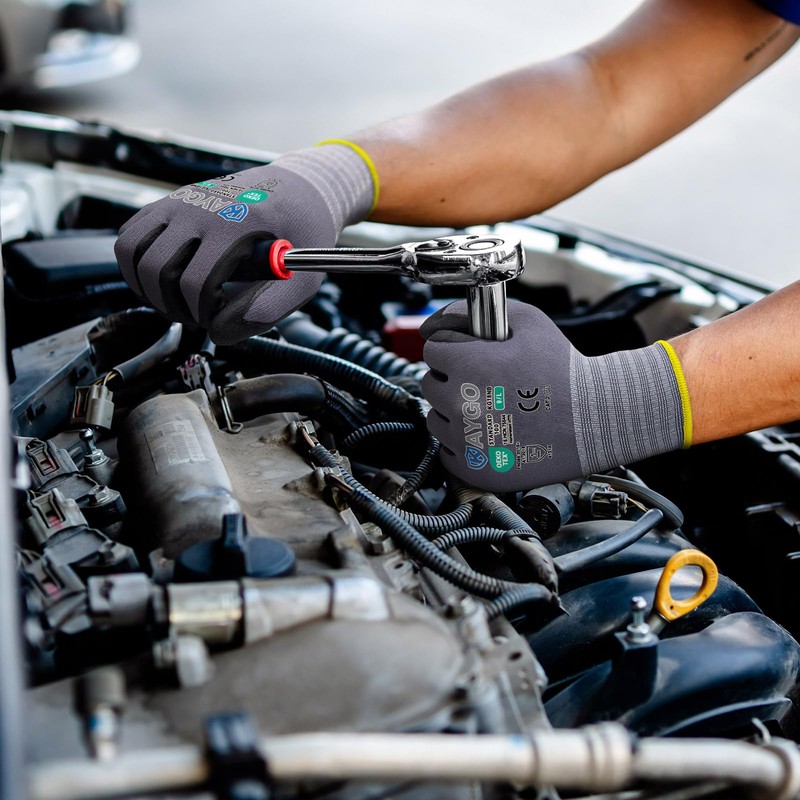 KAYGO Safety Work Gloves 6 Pairs MicroFoam Nitrile Coated- Seamless