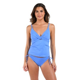 La Blanca Women's V-Neck Adjustable Twist Front Tummy Control Tankini Top, Chambray, 10