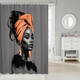 Jejeloiu - Cortina de ducha para mujer, color negro, para decoración de baño, 72 x 78 pulgadas, cortina de baño para mujer afroamericana, para niños, niñas, adolescentes, naranja, abstracto