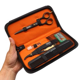 Metaleks Hair Cutting Scissors - Personal Barber Hair Scissors Set - Stainless Steel - Includes Cutting Shear, Razor, 5 Blades, 2 Combs, Oil Bottle, In Gift Case