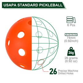 PATIKIL Indoor Pickleball Balls, 26 Holes Pickleball 6 Pack Pickleball Balls for Amateurs, Orange