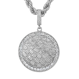 Techno Pave Men's Iced-Out Large Medallion Pendant with 5mm Rope Chain – Luxury Hip-Hop Necklace - Nugget Pendant in Silver Finish