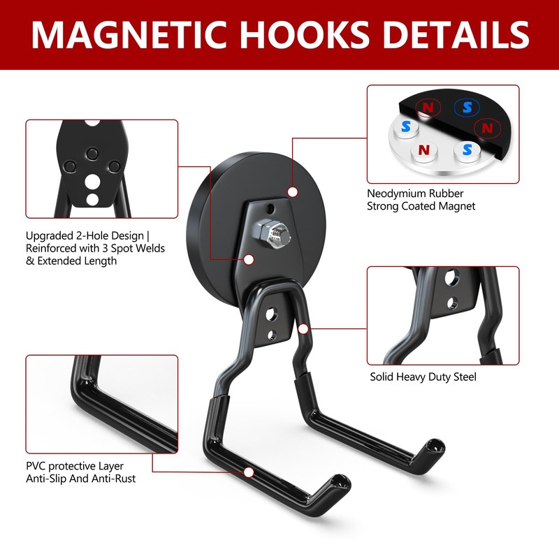 3-H Heavy Duty Magnetic Hooks,No-Drill Garage Power Tool Holder, 2