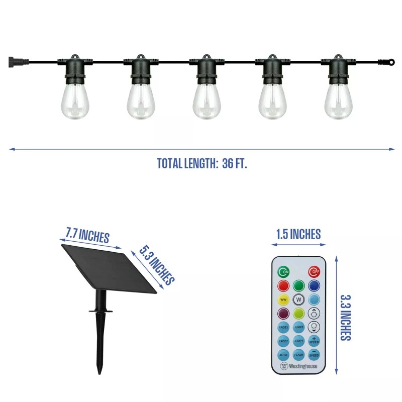 Westinghouse 36' Solar Powered LED Color Changing String Light Set,