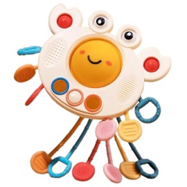 Yummy Baby Montessori Sensory Toy for Babies, Silicone Pull String Teething Toy, Perfect for Entertaining Baby While Developing Motor and Sensory Skills (Crab)