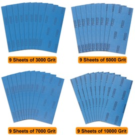 AUSTOR 36 Pieces Wet and Dry Sandpaper 3000 5000 7000 10000 Grit Sanding Paper Assortment 9 x 3.6 Inch Abrasive Paper Sandpaper for Automotive Sanding Wood Furniture Finishing