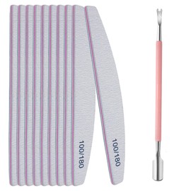 YHTSPORT 10 Stück Nagelfeile 100/180 und 2 in 1 Nagelhautschieber, Professionelle nagelhautentferner, Edelstahl Cuticle pusher, Maniküre & Pediküre Set,Nagelfeilen set für Zuhause und den Salon